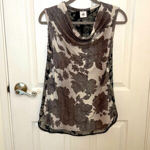 CAbi Black and Gray Floral Women's Top